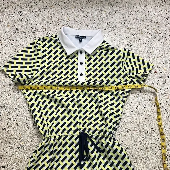 Melly M navy yellow print drawstring waist mini collared polo dress small s - Picture 3 of 5